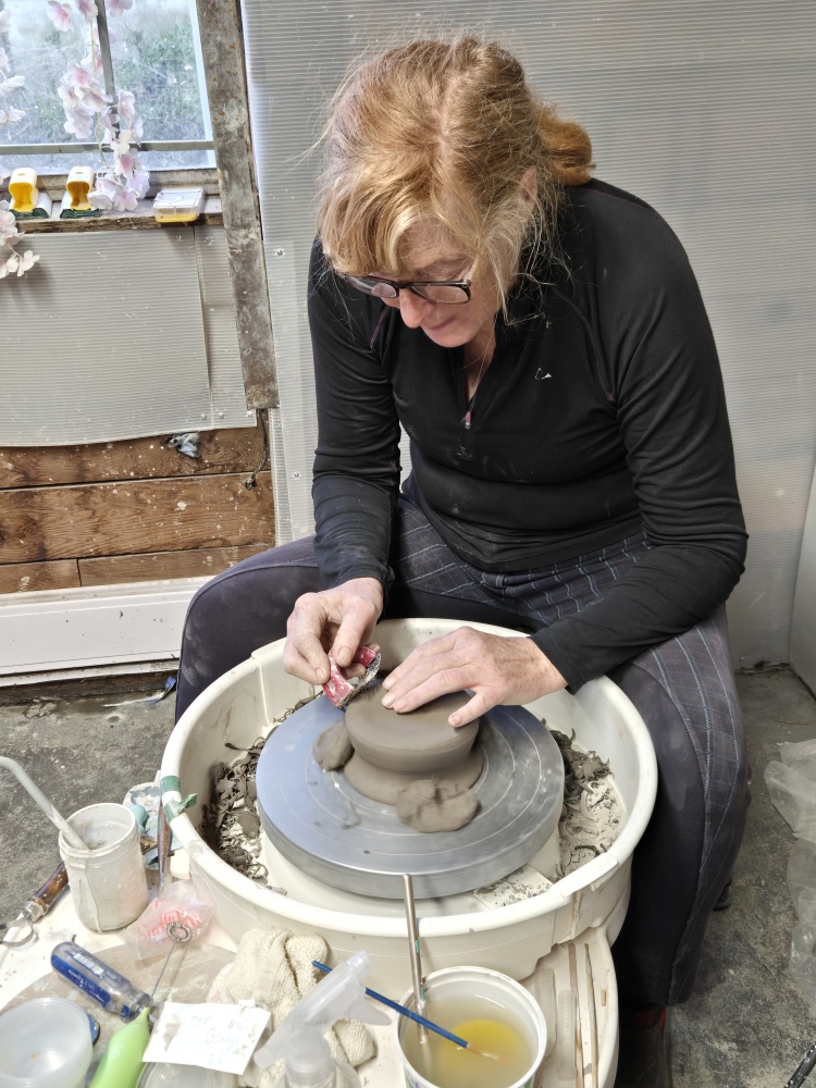 Bev working on the wheel