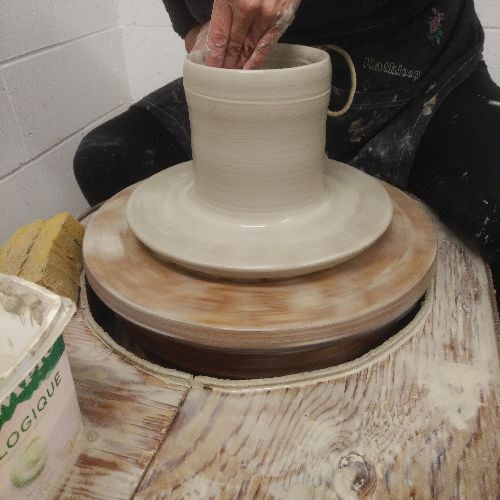 Pottery students at work