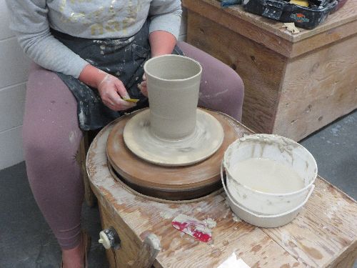 Pottery students at work